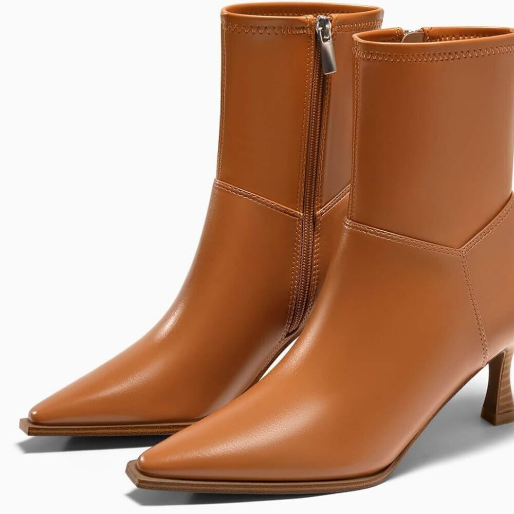 Women's Kitten Low Heel Ankle Boots in Brown, Size 9, with Side Zipper and Faux - Picture 3 of 6